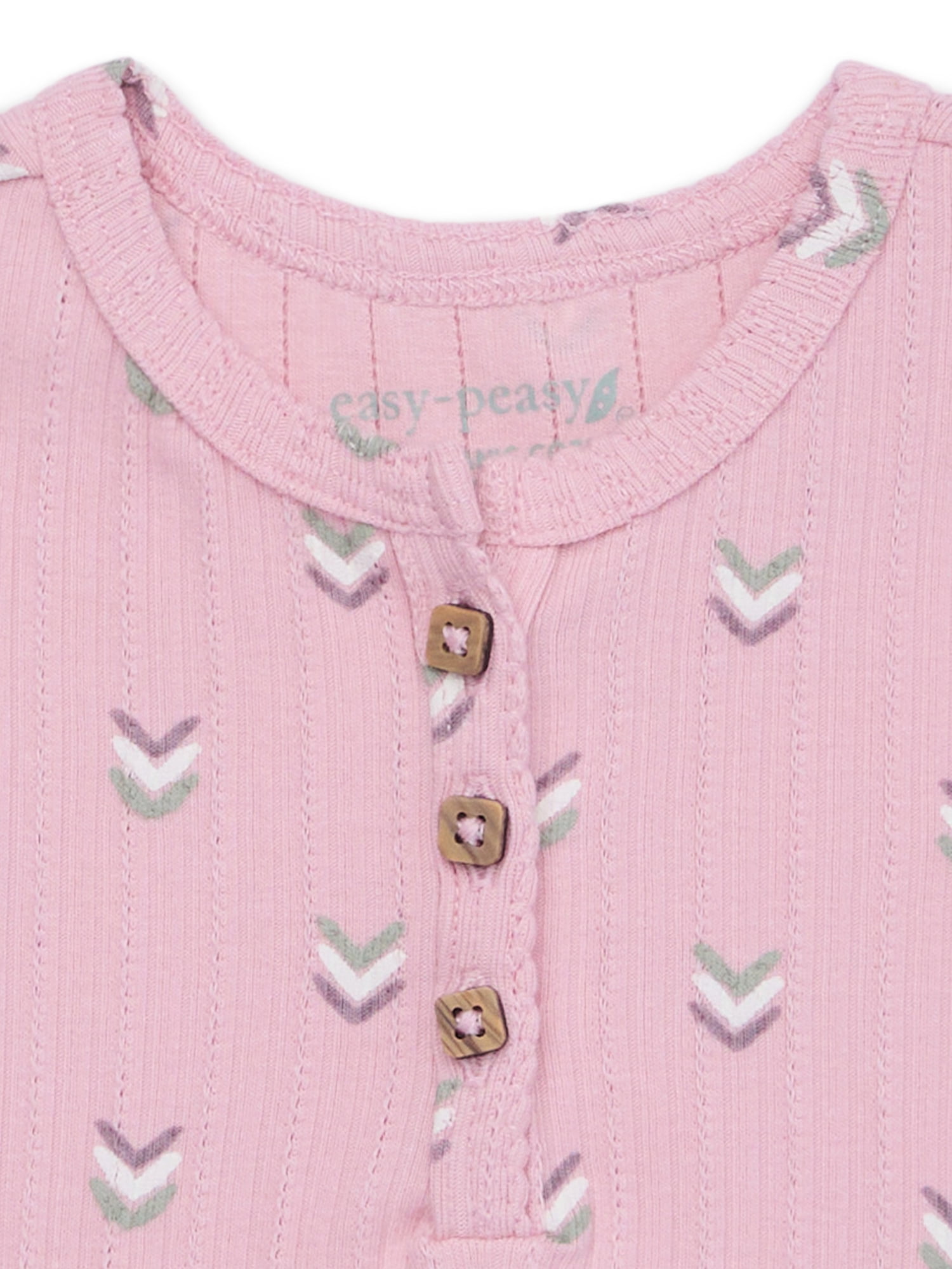 easy-peasy Baby Short Sleeve Henley Bodysuit, Sizes 0-24 Months