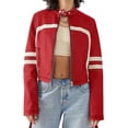 thumbnail image 3 of Stand Collar Women Long Sleeve Faux Leather Zipper Jacket Motorcycle Crop Coat, 3 of 5