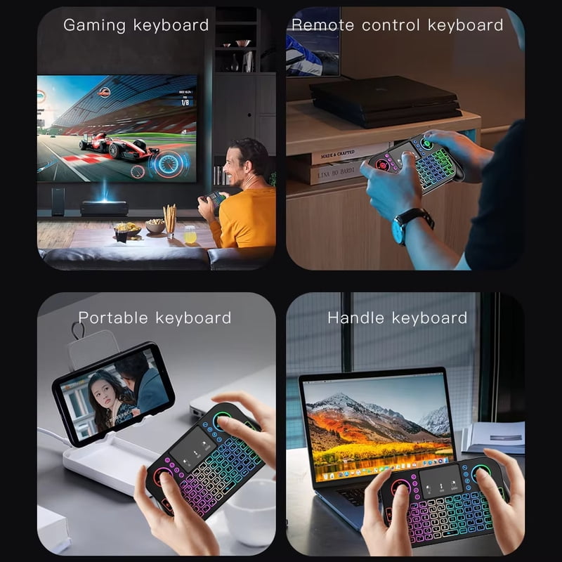 RGB Mini Keyboard Bluetooth 5.0 Keyboard 2.4G Wireless Keyboard Dual-mode Rechargeable Keyboard with Toucad for Android TV Box