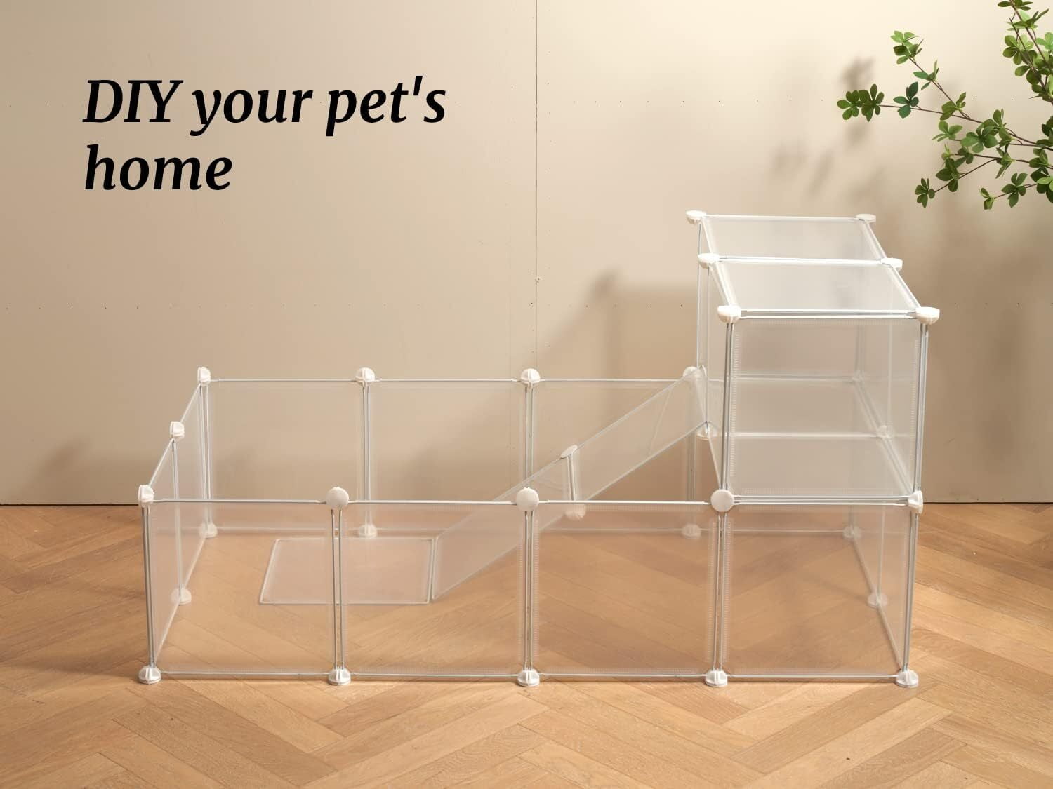 Pet Plastic Transparent Playpen, Small Animals Portable Yard Fence, DIY Outdoor & Indoor Fences, Kitten Breeding Crate for Hamster Bunny Puppy Hedgehogs Guinea Pig (12 Panel, 15 x 15 inch)