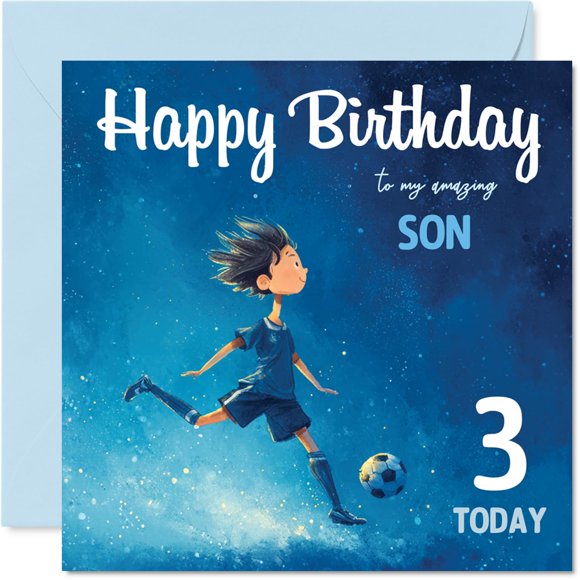 Tarjeta de cumpleaños Stuff4 con temática de fútbol para niños con diseño de tercer cumpleaños