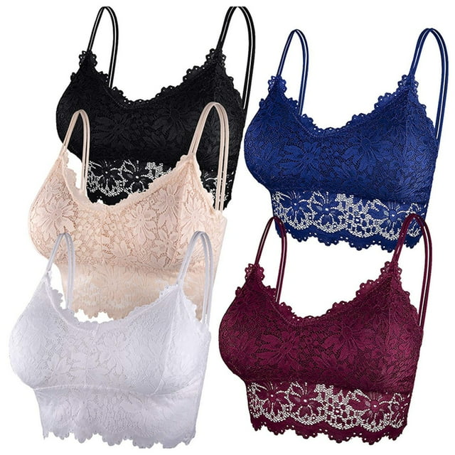 Conjunto de 5 bralettes de encaje para mujer: acolchados, con almohadillas extraíbles, tirantes, nailon/spandex, tallas M-XL, multipack