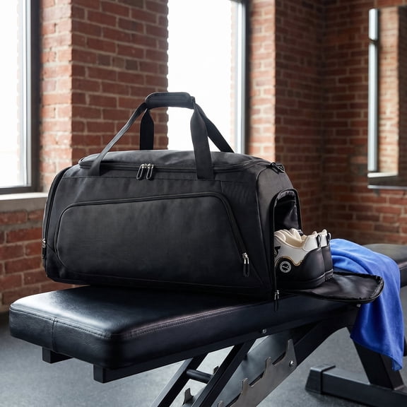 ZHANGJIA 24in Waterproof Gym Bag with Shoe & Wet Compartment for Men/Women,Sports Duffle Bags for Workout/Fitness/Travel(Black,24.4"x12.6"x11.8")