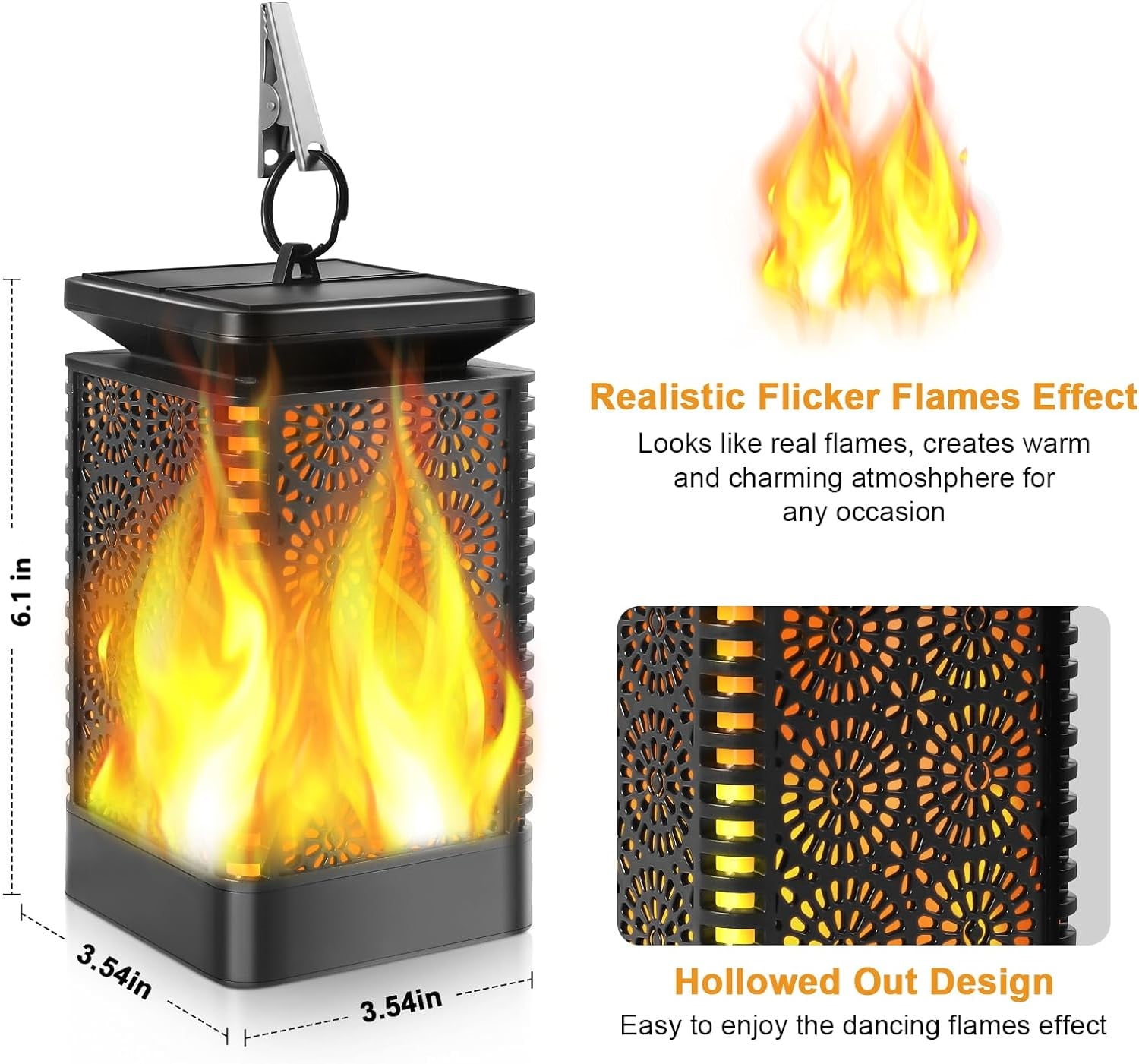 BN-LINK Solar Lights Outdoor, Solar Lantern Flickering Flame Outdoor Waterproof Hanging Lanterns Decorative, Solar Powered Outdoor Lighting LED Christmas Lights for Patio Deck Yard, 2 Pack