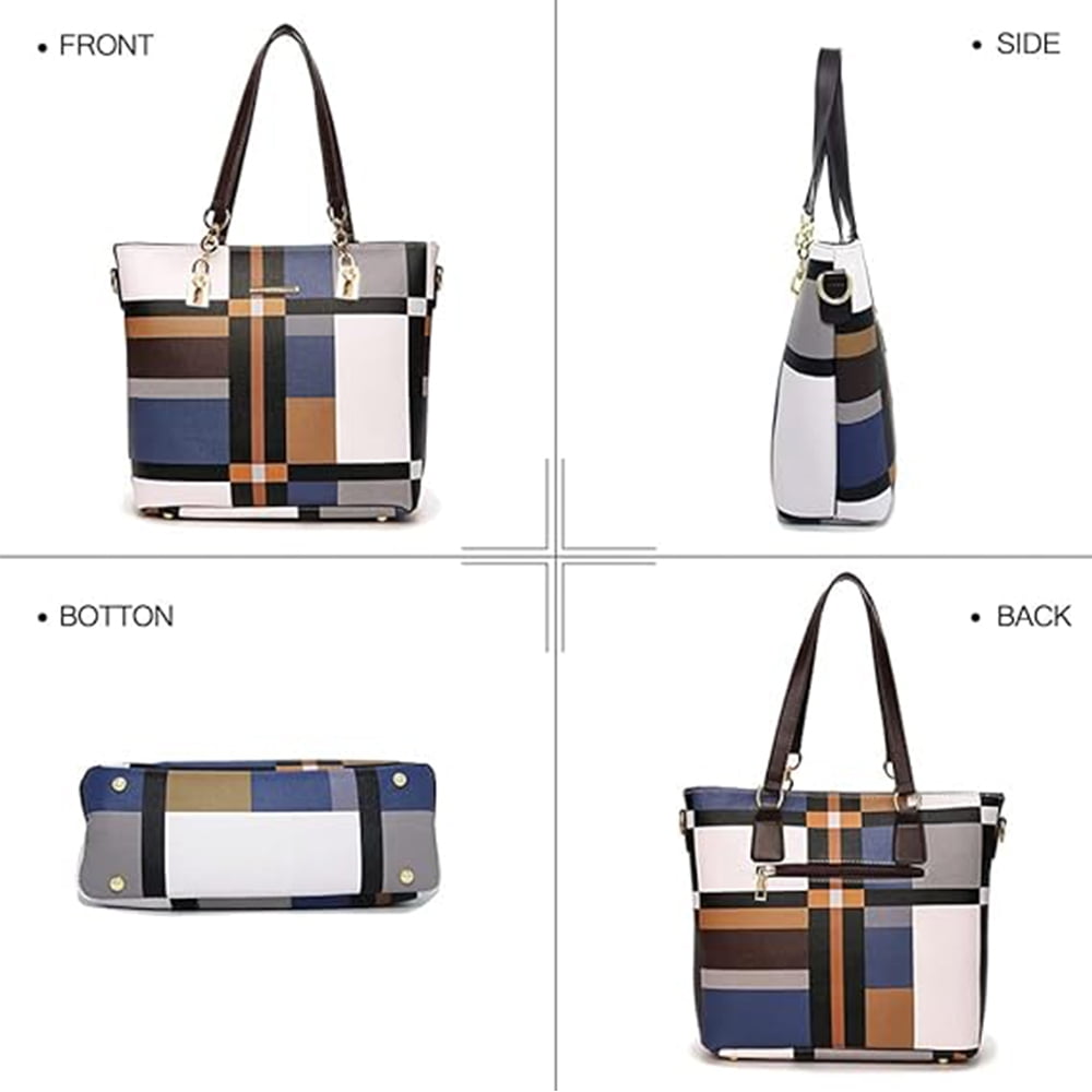 6PCS/Set Leather Handbags, Womens Handbags Tote Bags Shoulder Bag Purses Satchel Bag Top-Handle Handbag Crossbody Bag Wallet Clutch, Blue