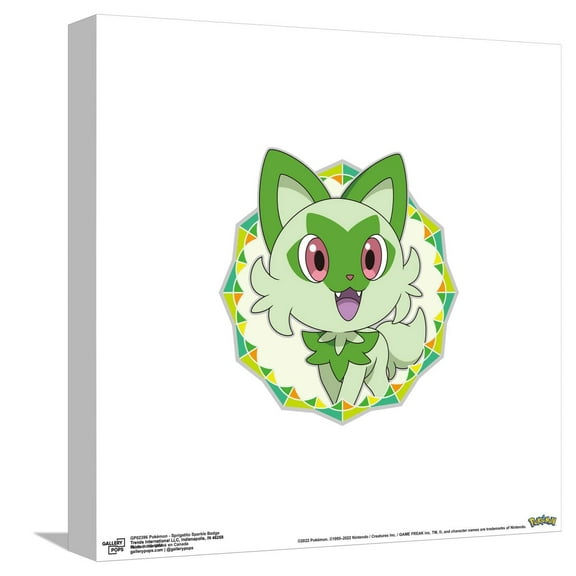 Gallery Pops Pokémon - Sprigatito Sparkle Badge Canvas Wall Art, Unframed Version, 12" x 12"