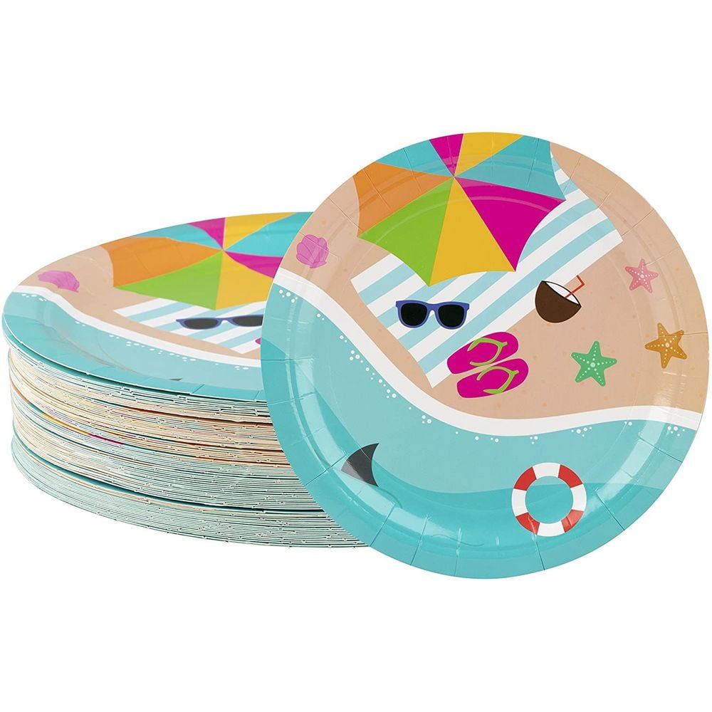 80 Pack Summer Beach Pool Theme Party Paper Plates 9 inch Disposable