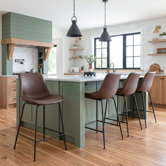 Byron Counter Stool Brown Counter Stool, Modern Style, Plush and durable faux leather fabric, Steel, Indoor Bar