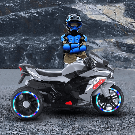 YOMYM Kids Ride on Motorcycle, 12V Electric Battery Powered Ride 0n Bike w/Training Wheels