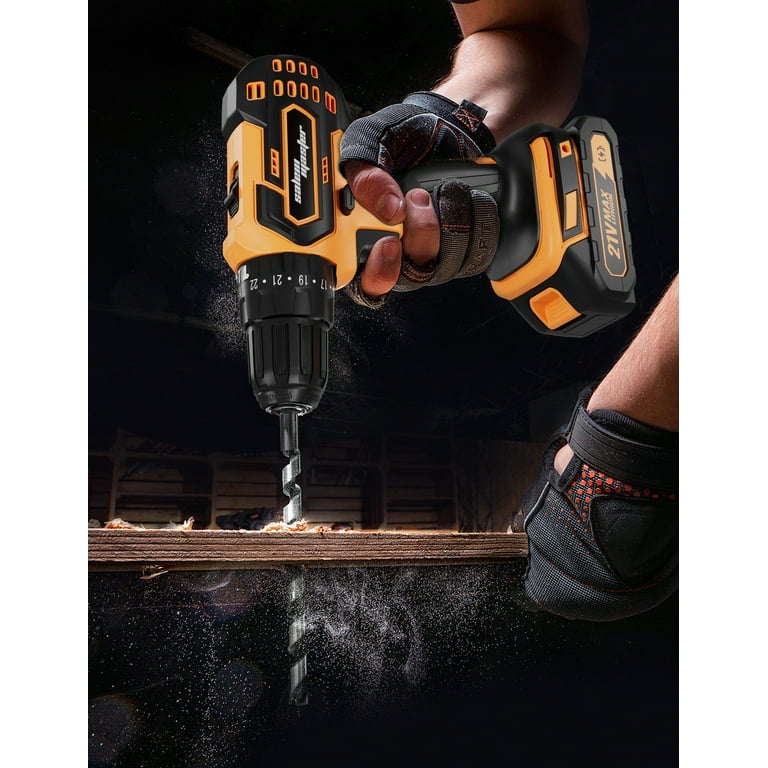 SALEM MASTER 21V 3 8 Cordless Power Drill for Wall Brick Wood Metal 2 Batteries