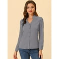 thumbnail image 2 of Elegante camisa abotonada cuello alto con escote en V recortado carrera primavera para mujer Gris XS, 2 of 5