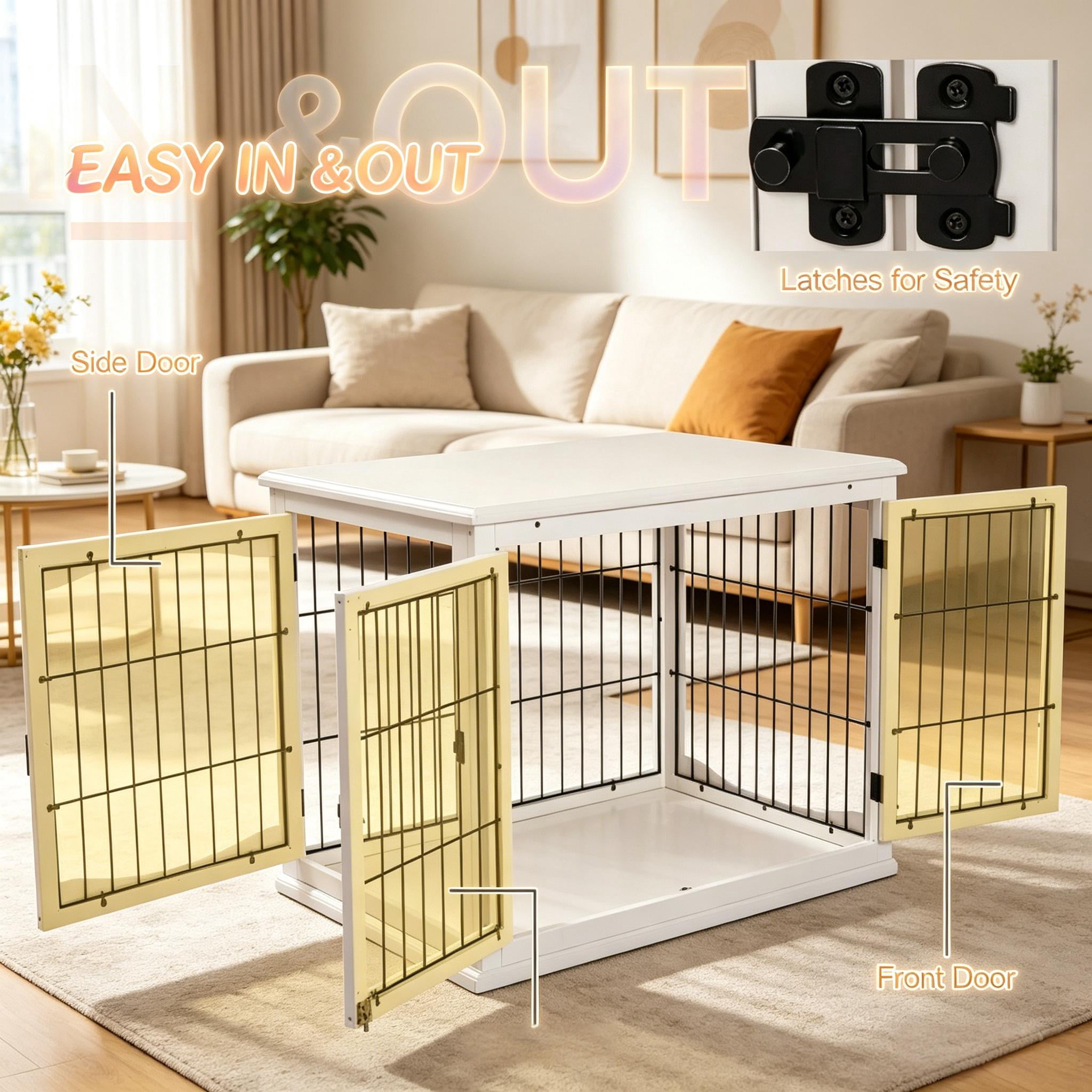 2-in-1 Dog Crate End Table, Furniture-Style Puppy Kennel with Double Entrances & Lockable Doors, Sturdy MDF Frame, for Small & Medium Dogs Up to 44 lbs