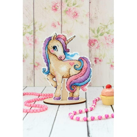 UPC: 4627128732918 | Cross Stitch Kit MP Studia Magic Unicorn P-317 / SR-317 Needlework Fantasy Pink Small Easy Canvas