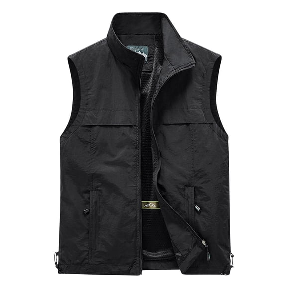 JUUYY Men's Lightweight Vest Outdoor Hiking Sleeveless Zip Up Jackets Stand Collar Solid Color Travel Vest Black M