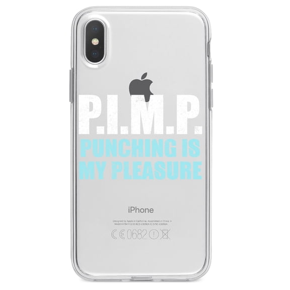 DistinctInk Clear Shockproof Hybrid Case for iPhone XR (6.1" Screen) - TPU Bumper Acrylic Back Tempered Glass Screen Protector - PIMP - Punching Is My Pleasure