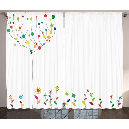Floral Decor Curtains 2 Panels Set Funky Flowers On The Ground