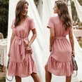 thumbnail image 1 of WILLBEST Robe Femme à Rayures Longueur Genou Robe Sexy Manches Courtes Col en V, 1 of 8