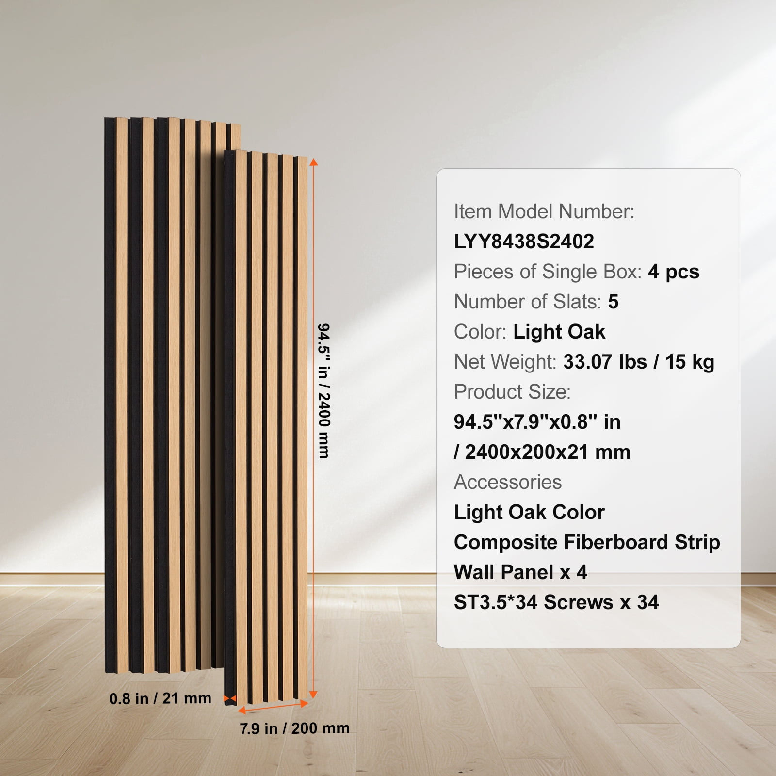 KFFKFF Acoustic Panels with Wood Slat Design, Dimensions 7.9 x 94.5 inch, MDF Crafted Decorative Wall Panels for Contemporary Interior Decor, Imitation Wood Wall Board Panels for Sound Dampening