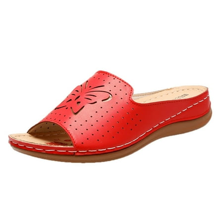 

nsendm Women Slipper Socks with Grippers Sandals Ladies And Slippers Hollow Roman Slippers Arch Support for Women Shoes Red 8