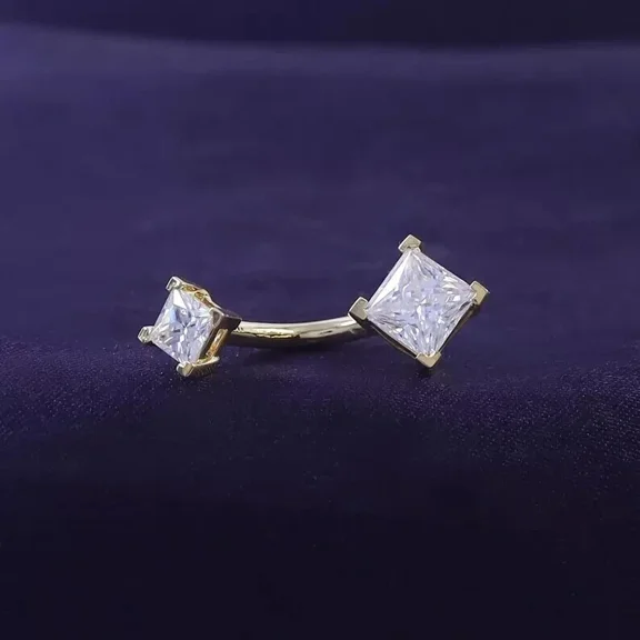 2Ct Princess Cut Lab-Created Diamond Two Stone Belly Button Piercing Ring 14K Yellow Gold Plated 925 Sterling Silver