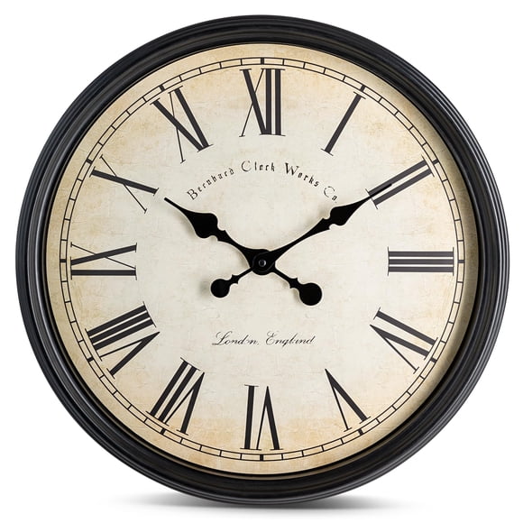 Bernhard Products Large Decorative Wall Clock 20 Inch Silent Non Ticking Battery Operated Quartz Vintage Stylish with Rustic Black Rim for Home Livin