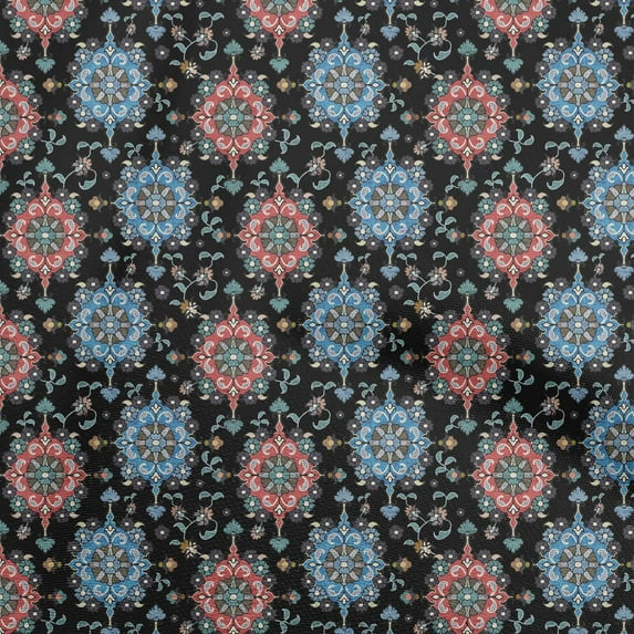 oneOone Cotton Poplin Black Fabric Asian Kilim Quilting Supplies Print Sewing Fabric By The Yard 42 Inch Wide