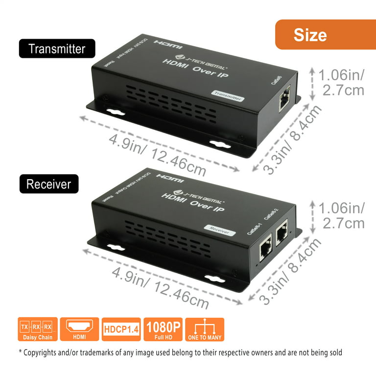 J-Tech Digital HDMI Extender Over Cat 5e/Cat6 Cable Daisy Chain Cascade to  Multiple Receivers TCP/IP up to 1080P FHD 60Hz 400ft / 120M HDCP 1.4