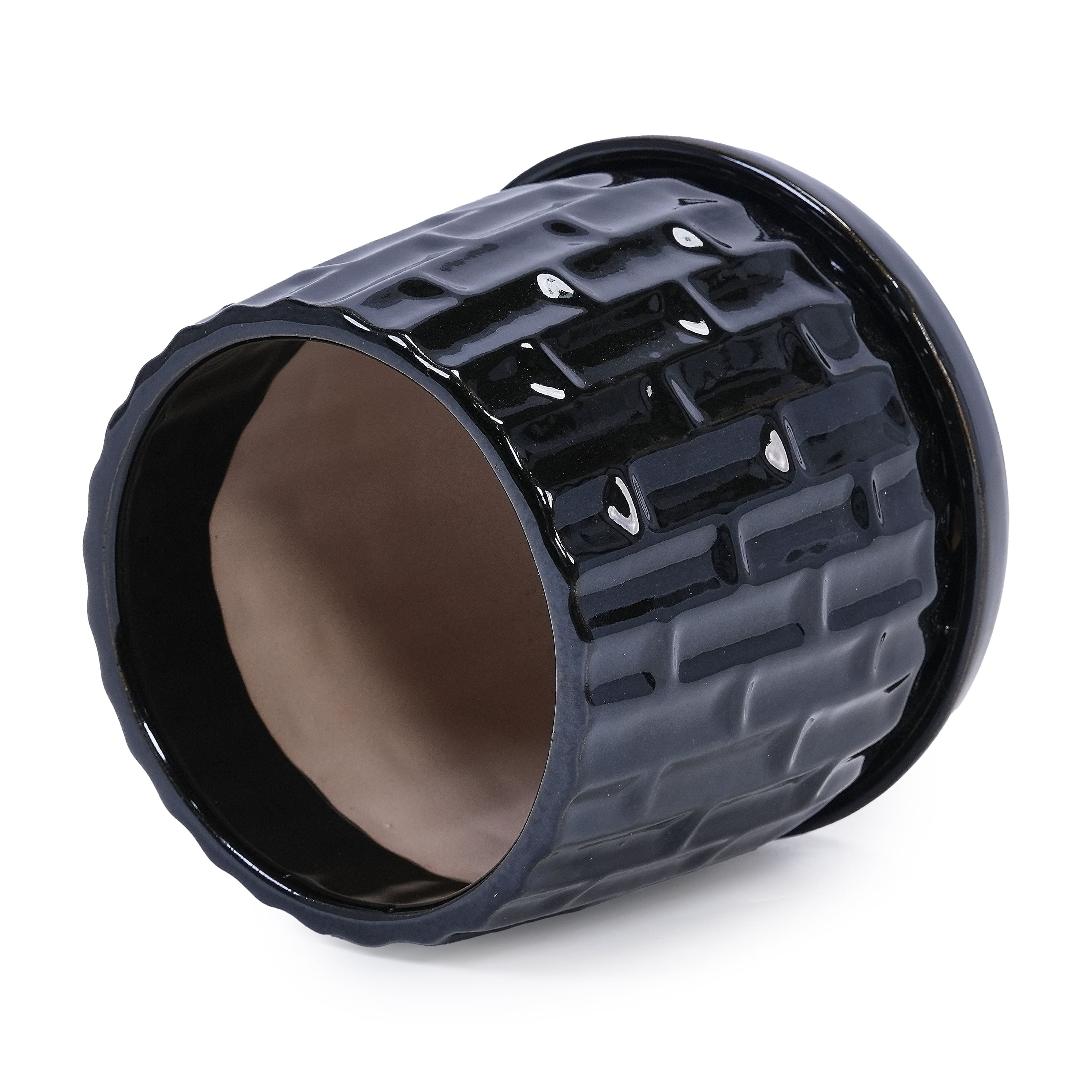Black Ceramic Planters 2-Pack with Drainage, 7" Modern Planters for Indoor Outdoor Use - All-Weather Garden Planters for Patio Windowsill Decor