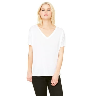 Bella   Canvas Women's Slouchy V-Neck Tee , 8815 , White , Medium