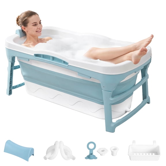 Happydeer Foldable Adult Bathtub, 235L/62.1 Gal Portable Collapsible Soaking Tub with Neck Pillow & Storage Basket for Small Bathroom Home Spa Bath