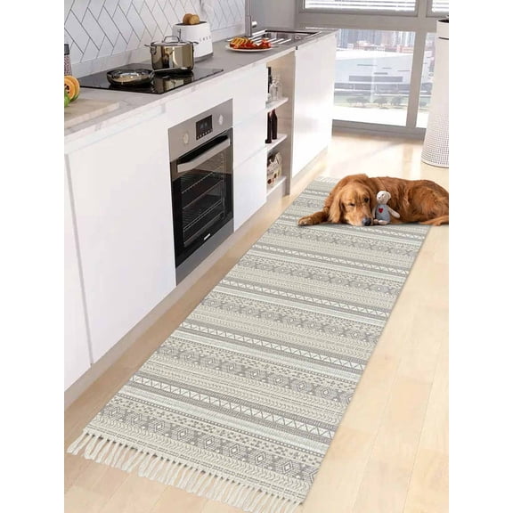 Boho Stripes Entryway Runner Rug 2x4ft,Abstract Polka Dot Rustic Tribal Patterns Washable Woven Living Room Hallway Bedroom Kitchen Carpet with Tassels,Indoor Outdoor Throw Door Mat for Entryway