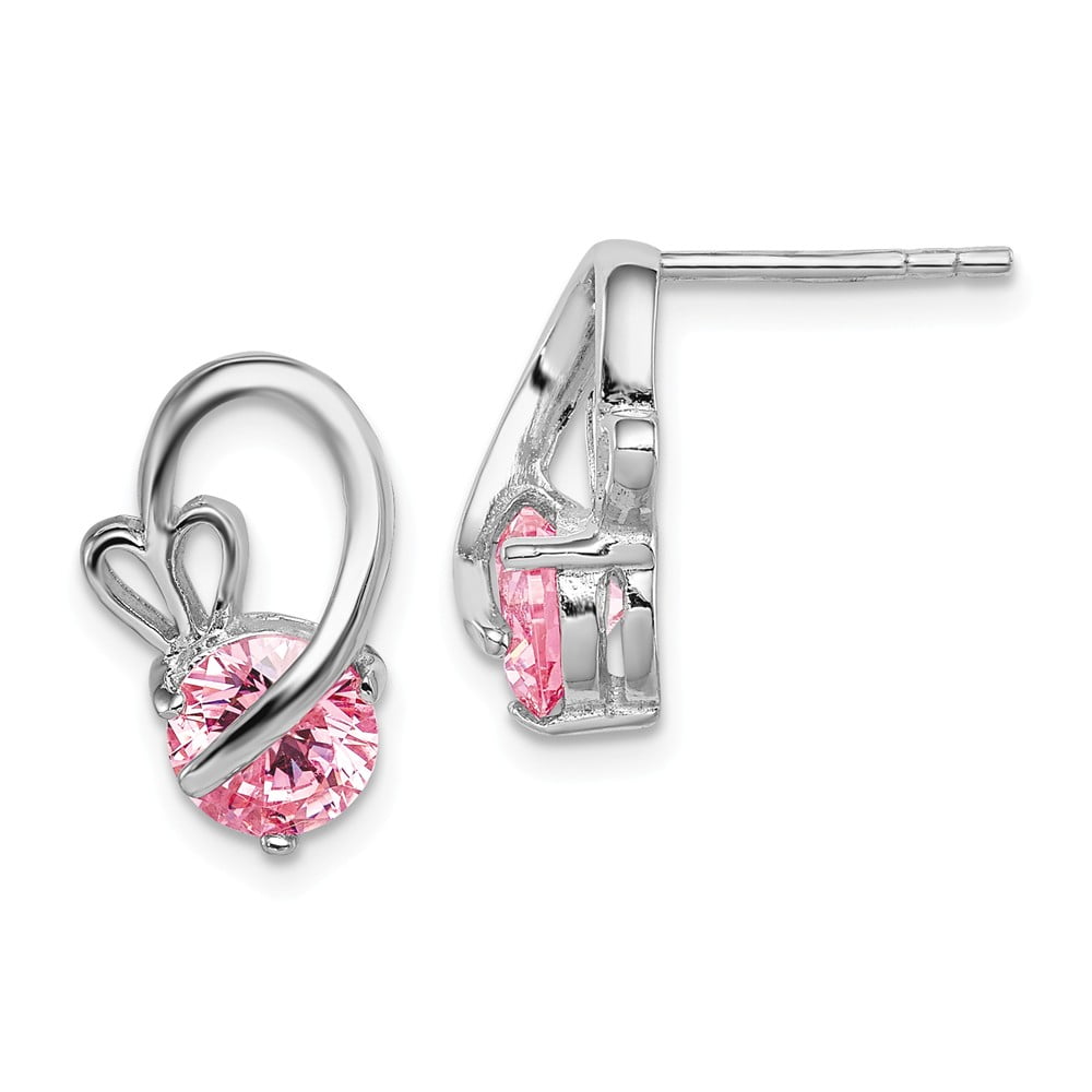 925 Sterling Silver Rhodium-plated Polished 6mm Pink Heart CZ Post Earrings