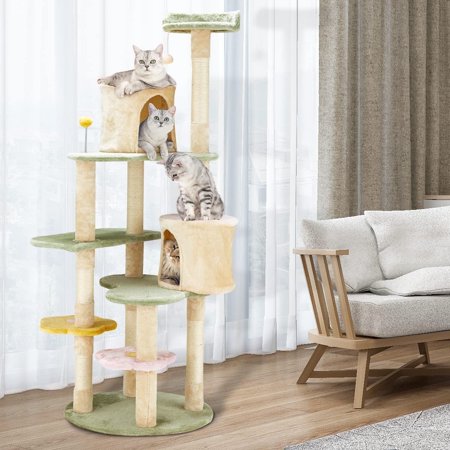 Hommow 64.5" Flower Cat Tree Tower, Heavy Duty Anti-Scratch Cats Furniture, Multi-Level Cat Condo Activity Center Kitten Play House