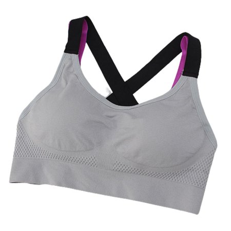 

Seamless Gather Comfortable Cross Straps Wireless Padded Gym Bra Sports Bra Yoga Underwear Workout Fitness Top GREY