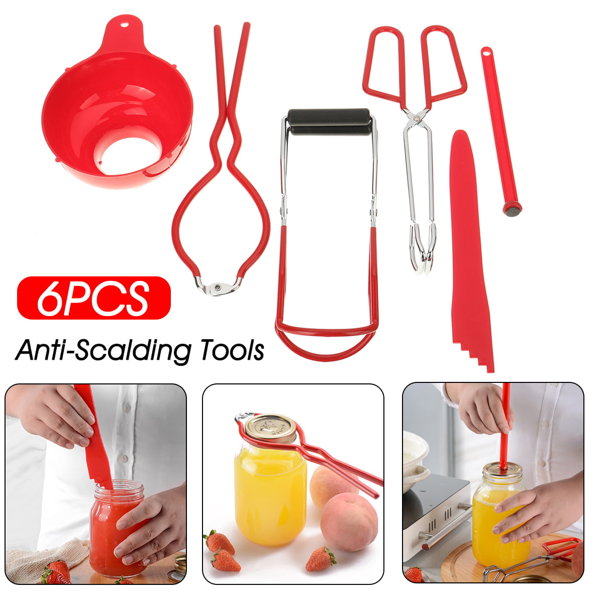 Canning Tool Set Tongs Jar Lid Lifter Wide Mouth Funnel Kitchen Supplies 6 Pcs 