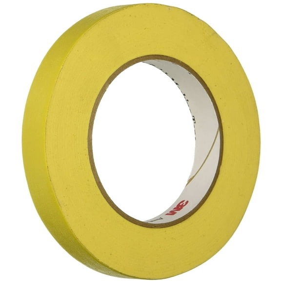 3M 06652 Automotive Refinish Masking Tape, 250 Degree F Performance Temperature, 28 lbsin Tensile Strength, 55m Length x 18mm Width, Yellow (Case of 12 Rolls)