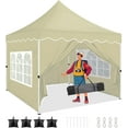 thumbnail image 1 of SANOPY 10' x 10' Pop up Canopy Party Tent with 4 Removable Sidewalls, Wave Eave Outdoor Waterproof Patio Gazebo Tent with Carry Bag, Backyards Camping Picnics, Khaki, 1 of 7