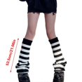 thumbnail image 2 of Women Girls Dark Goth Ribbed Knit Leg Warmers Contrast Color Striped Wide Leg Flare Foot Cover Socks Harajuku Loose Knee High Stockings, 2 of 4