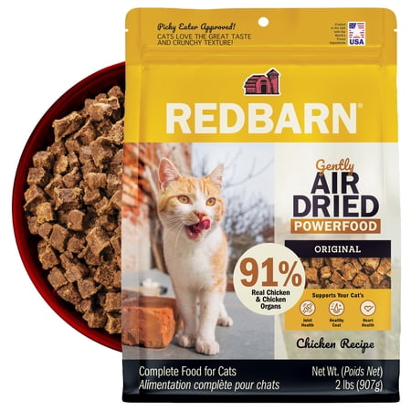 Redbarn Air Dried Powerfood for Cats with Real Chicken – Made in USA High Protein, Grain-Free Dry Cat Kitten Food Full Meal or Topper for Picky Eaters Supports Energy & Healthy Skin Coat – 2 lb Bag