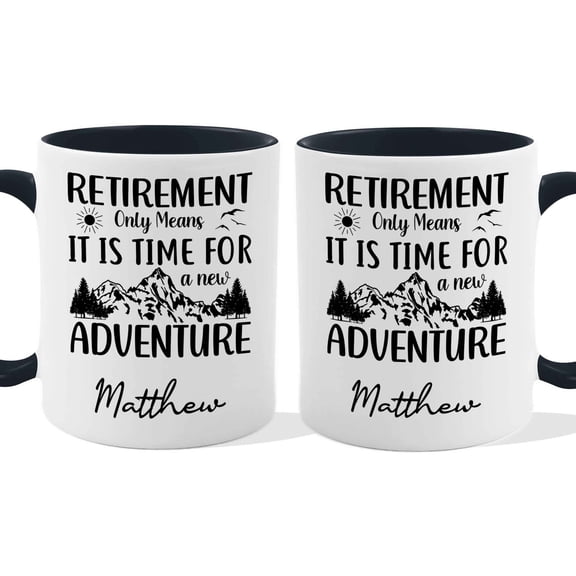 Customizaholic Retirement Adventure Personalized Name Mug – Custom Retirement Coffee Mug Gift for Him or Her