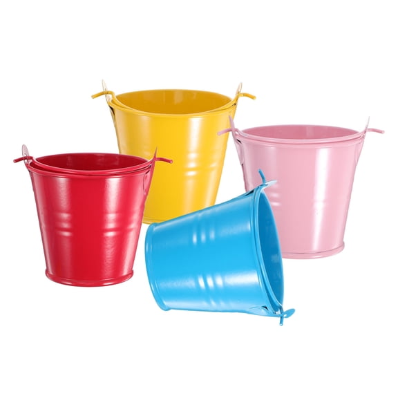 LEORX 4Pcs Assorted Color Small Tin Decorative Buckets for Storage and Outdoor Use
