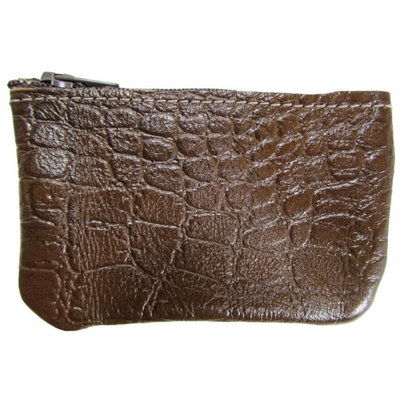 Leather Zippered Coin Pouch Change Holder USA Made, Brown Croco