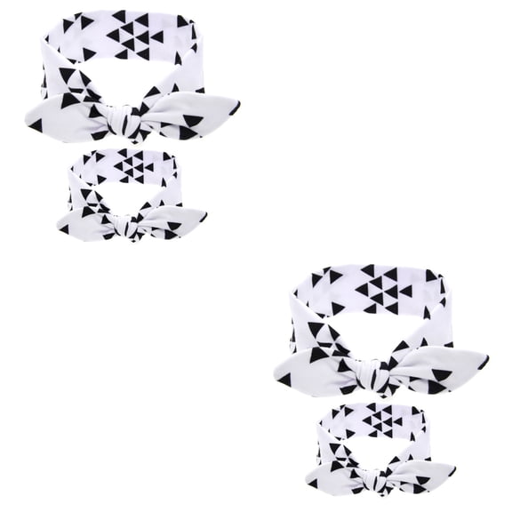 Masteelf 2pcs Infants Headwraps Printed Mother And Child Suits Bunny Rabbit Ear Headband Set Baby Turban Hair Accessories (White Triangle)