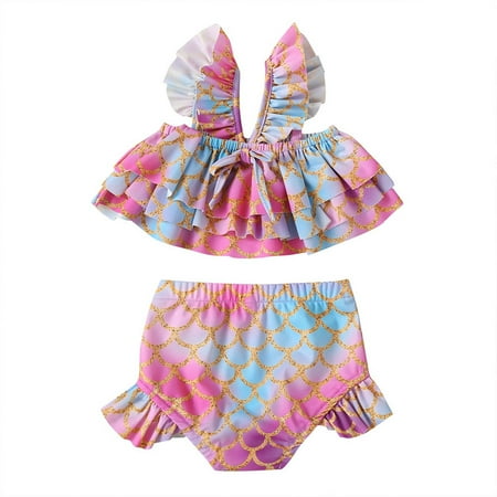 

Fesfesfes Toddler Grils Baby Summer Bathingsuit Sweet And Cute Ruffle Patchwork Swimwear Beach Wear Seaside Swimming Suit