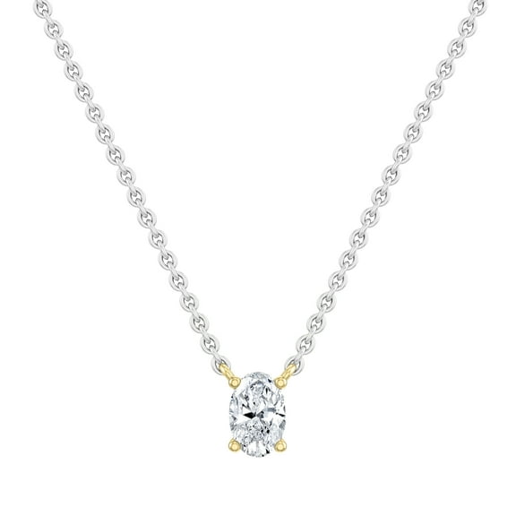 ALLORYA 0.50 Cttw Oval Lab Grown White Diamond Solitaire Pendant Necklace with 18 inch Silver Chain for Women in 18K Solid Yellow Gold