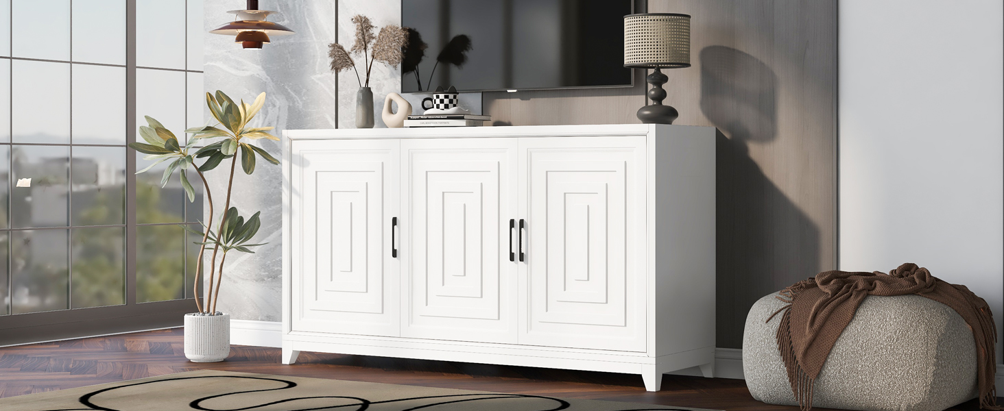 Euroco Modern TV Stand with Adjustable Shelves & Solid Wood Legs – Media Console Cabinet with Storage for Living Room or Bedroom