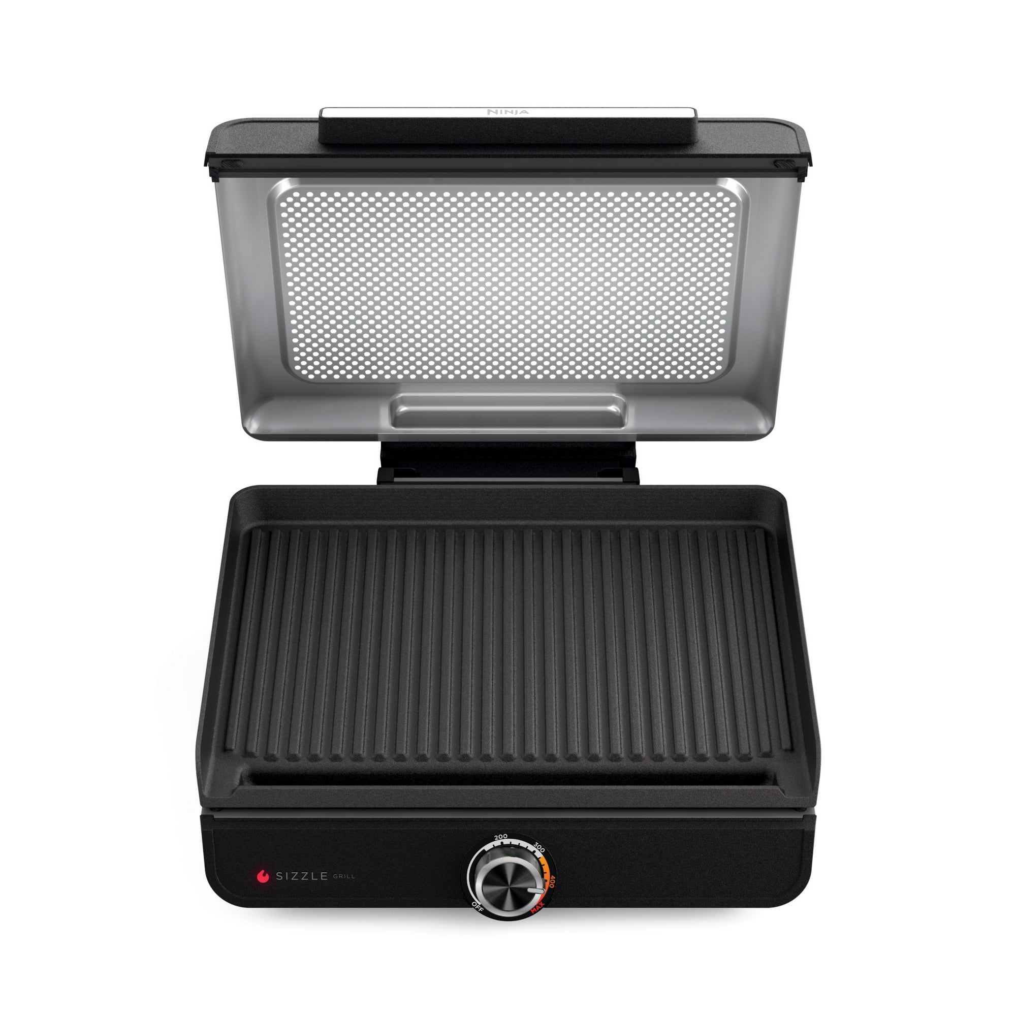 Ninja Sizzle 6-Serving Electric Indoor Grill, Low Smoke, 500°F Max Heat, GR100, Black/Stainless Steel