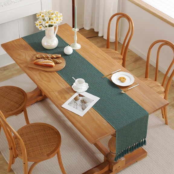 suxuMhao Tassels Table Runner, Dark Green 33x92cm - Polyester Table Runner, Thin Table Runner, Rustic Table Runner, Decorative Table Runner for Home