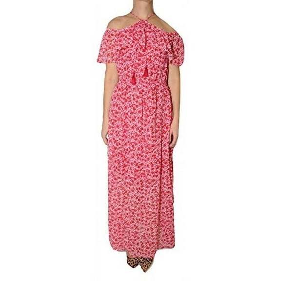 Michael Michael Kors Off-The-Shoulder Floral Print Maxi Dress (Raspberry, 4)