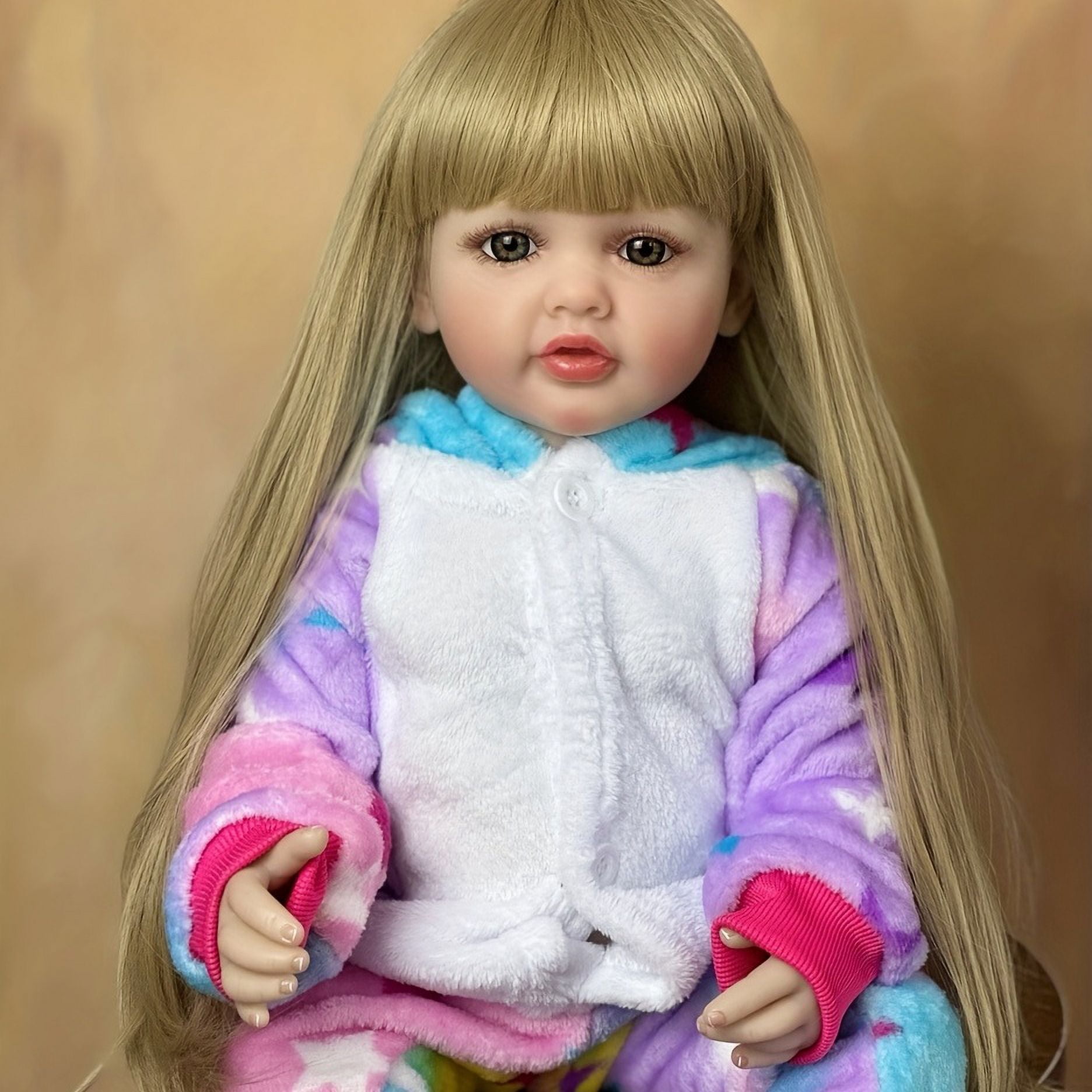 BZDOLL Lifelike 55 CM Full Soft Vinyl Body Reborn Baby Doll With Blonde Long Hair 22 Inch Alive Newborn Princess Toddler Bebe Lovely Dress Up Toy Birthday Gift For Girl